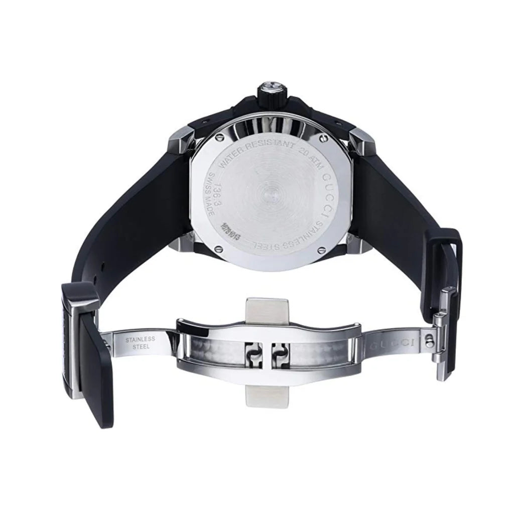 Gucci Dive Tiger – Schwarzes Zifferblatt – Schwarzes Kautschukarmband – Uhr für Herren – YA136318, Herrenuhr