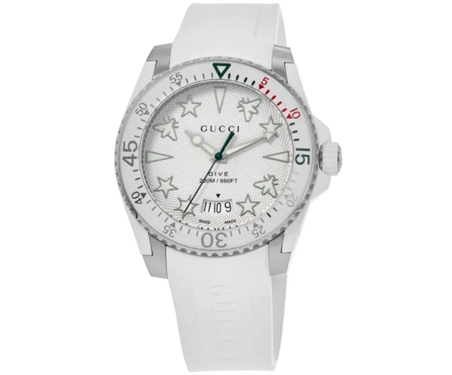 Gucci Taucheruhr mit Quarzwerk, weißem Zifferblatt und weißem Kautschukarmband für Herren - YA136337