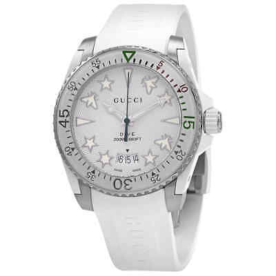 Gucci Taucheruhr mit Quarzwerk, weißem Zifferblatt und weißem Kautschukarmband für Herren - YA136337