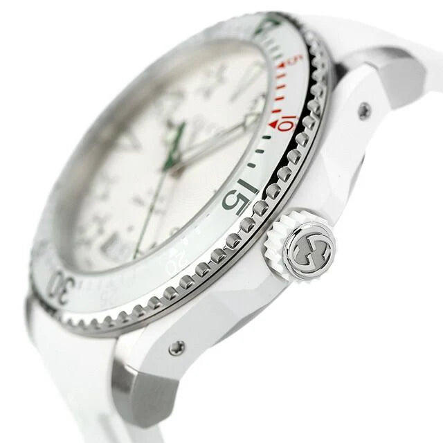 Gucci Taucheruhr mit Quarzwerk, weißem Zifferblatt und weißem Kautschukarmband für Herren - YA136337