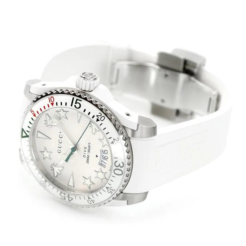 Gucci Taucheruhr mit Quarzwerk, weißem Zifferblatt und weißem Kautschukarmband für Herren - YA136337