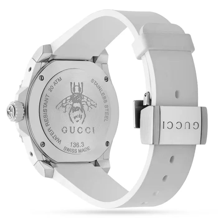 Gucci Taucheruhr mit Quarzwerk, weißem Zifferblatt und weißem Kautschukarmband für Herren - YA136337