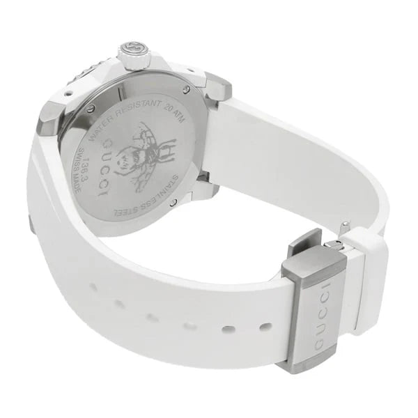 Gucci Taucheruhr mit Quarzwerk, weißem Zifferblatt und weißem Kautschukarmband für Herren - YA136337