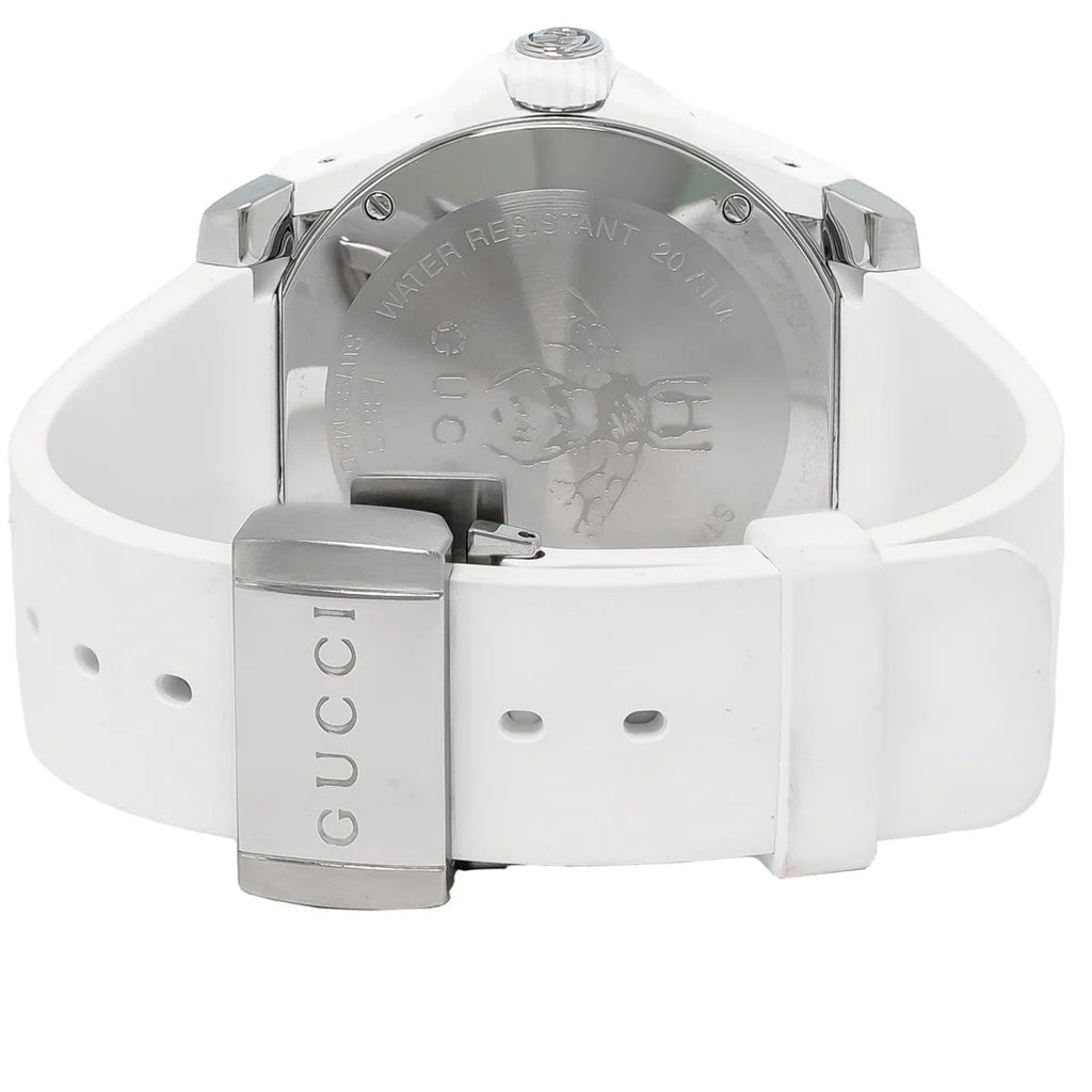 Gucci Taucheruhr mit Quarzwerk, weißem Zifferblatt und weißem Kautschukarmband für Herren - YA136337