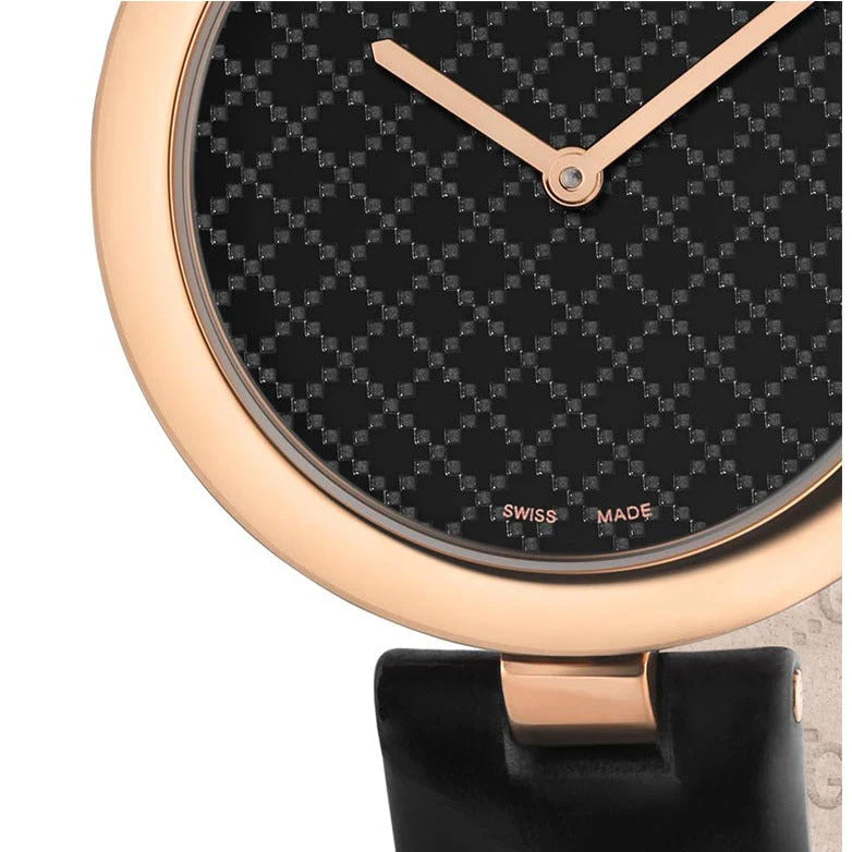 Gucci Diamantissima Quarzuhr mit schwarzem Zifferblatt und schwarzem Lederarmband für Damen – YA141401m Damenuhr