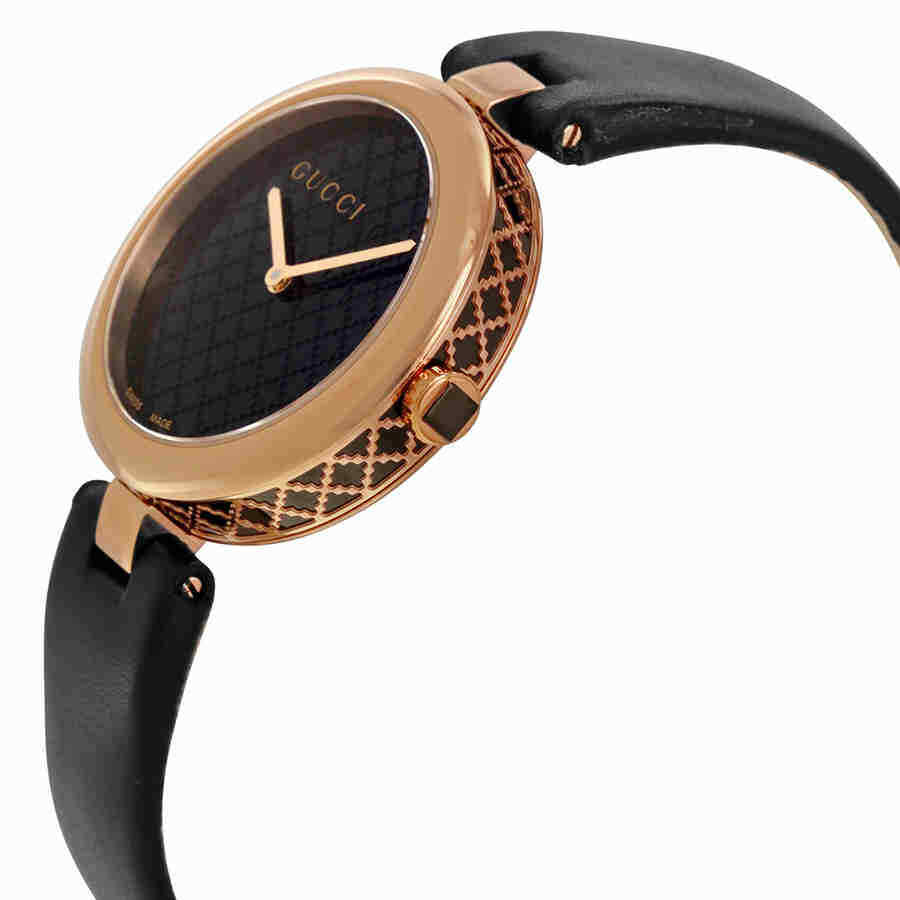 Gucci Diamantissima Quarzuhr mit schwarzem Zifferblatt und schwarzem Lederarmband für Damen – YA141401m Damenuhr