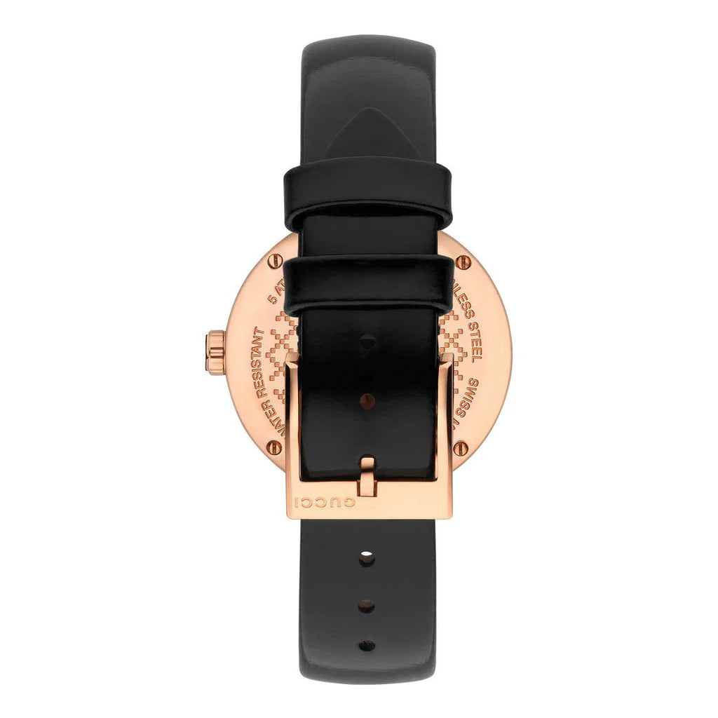 Gucci Diamantissima Quarzuhr mit schwarzem Zifferblatt und schwarzem Lederarmband für Damen – YA141401m Damenuhr