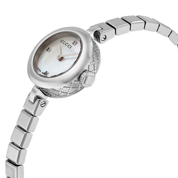 Gucci Diamantissima Quarz Diamonds Weiße Zifferblatt,  Silber Metallarmband, Damenuhr – YA141503