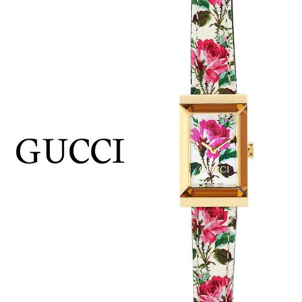 Gucci G-Frame Florales Perlmutt-Zifferblatt mit weißem Lederarmband für Damen – YA147406, Damenuhr