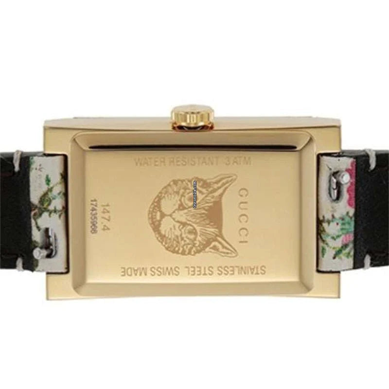 Gucci G-Frame Florales Perlmutt-Zifferblatt mit weißem Lederarmband für Damen – YA147406, Damenuhr