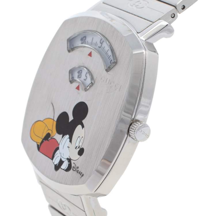 Gucci Grip x Disney Quarzuhr, silbernes Zifferblatt, silbernes Edelstahlarmband, Unisex - YA157419