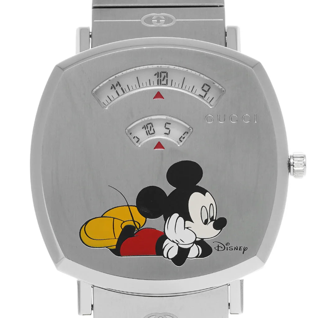 Gucci Grip x Disney Quarzuhr, silbernes Zifferblatt, silbernes Edelstahlarmband, Unisex - YA157419