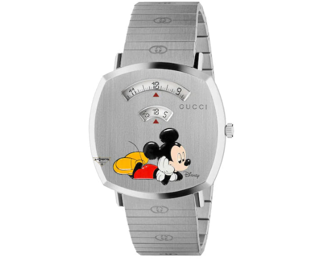 Gucci Grip x Disney Quarzuhr, silbernes Zifferblatt, silbernes Edelstahlarmband, Unisex - YA157419