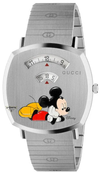 Gucci Grip x Disney Quarzuhr, silbernes Zifferblatt, silbernes Edelstahlarmband, Unisex - YA157419