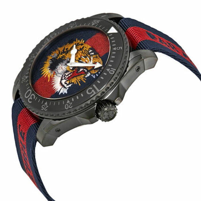 Gucci Dive Tiger – Zifferblatt zweifarbig Nylon Armband Uhr YA136215 – Herrenuhr