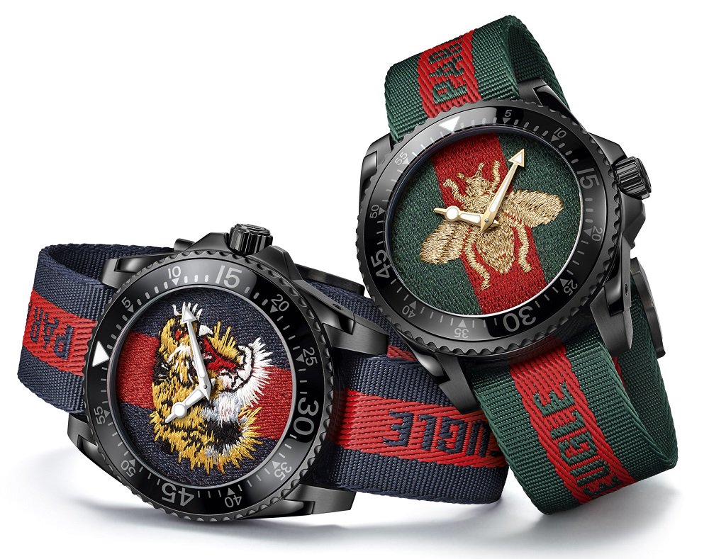Gucci Dive Tiger – Zifferblatt zweifarbig Nylon Armband Uhr YA136215 – Herrenuhr