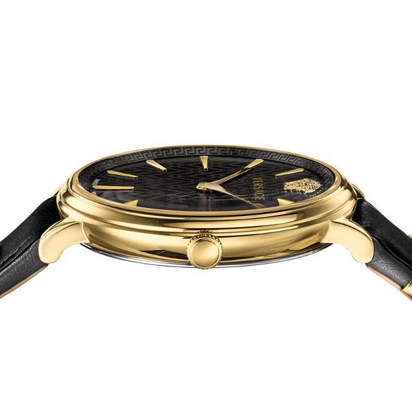 Versace V Circle Quarz Schwarzes Zifferblatt  Lederarmbanduhr für Damen – VBP04017