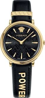 Versace V Circle Quarz Schwarzes Zifferblatt  Lederarmbanduhr für Damen – VBP04017