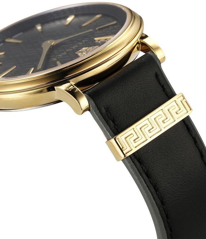 Versace V Circle Quarz Schwarzes Zifferblatt  Lederarmbanduhr für Damen – VBP04017