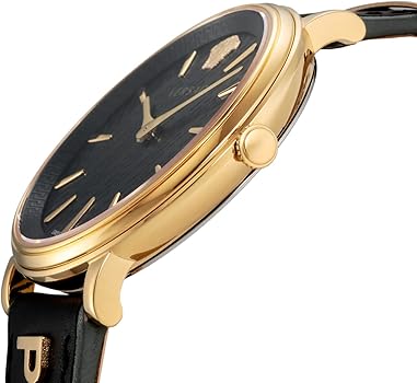 Versace V Circle Quarz Schwarzes Zifferblatt  Lederarmbanduhr für Damen – VBP04017
