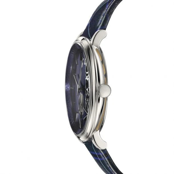 Versace V-Circle The Clans Edition Damenuhr mit blauem Zifferblatt, blauem und grünem Lederarmband – VEBQ00118
