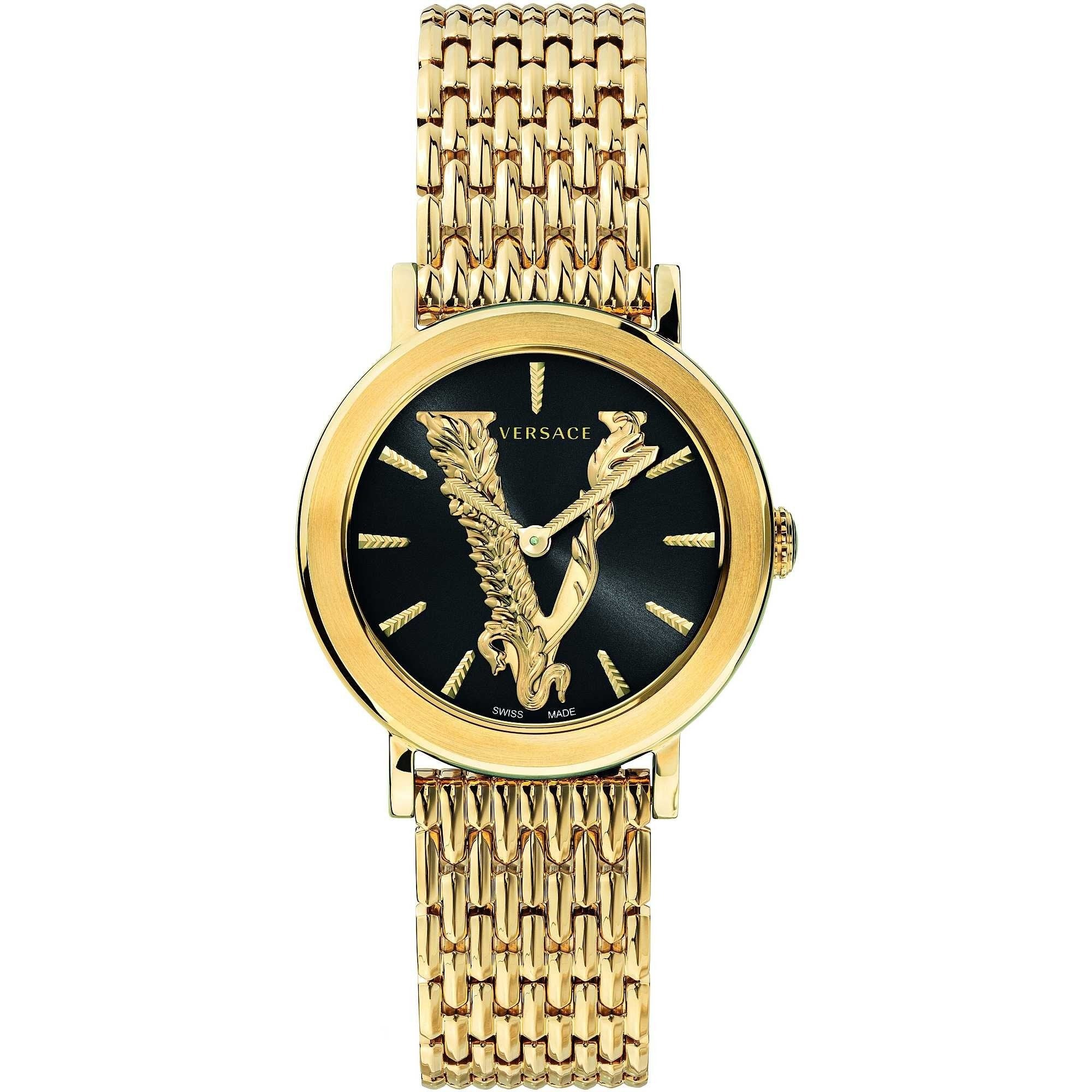 Versace Virtus Quarzuhr mit Schwarzes Zifferblatt und Metallarmband für Damen – VEHC00619, Damenuhr