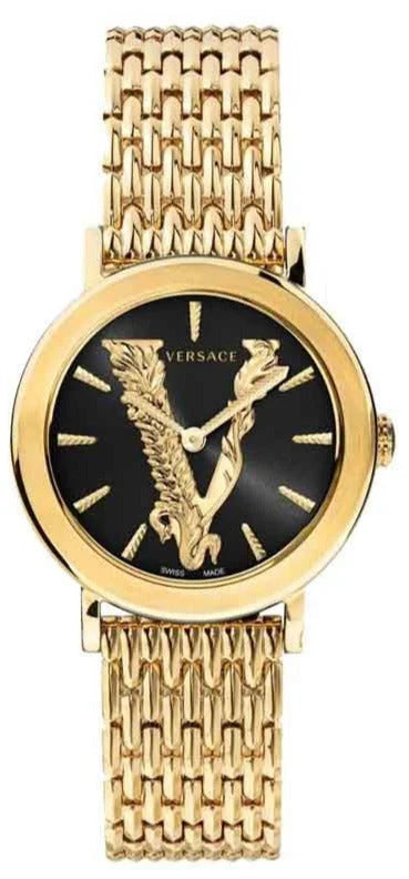 Versace Virtus Quarzuhr mit Schwarzes Zifferblatt und Metallarmband für Damen – VEHC00619, Damenuhr
