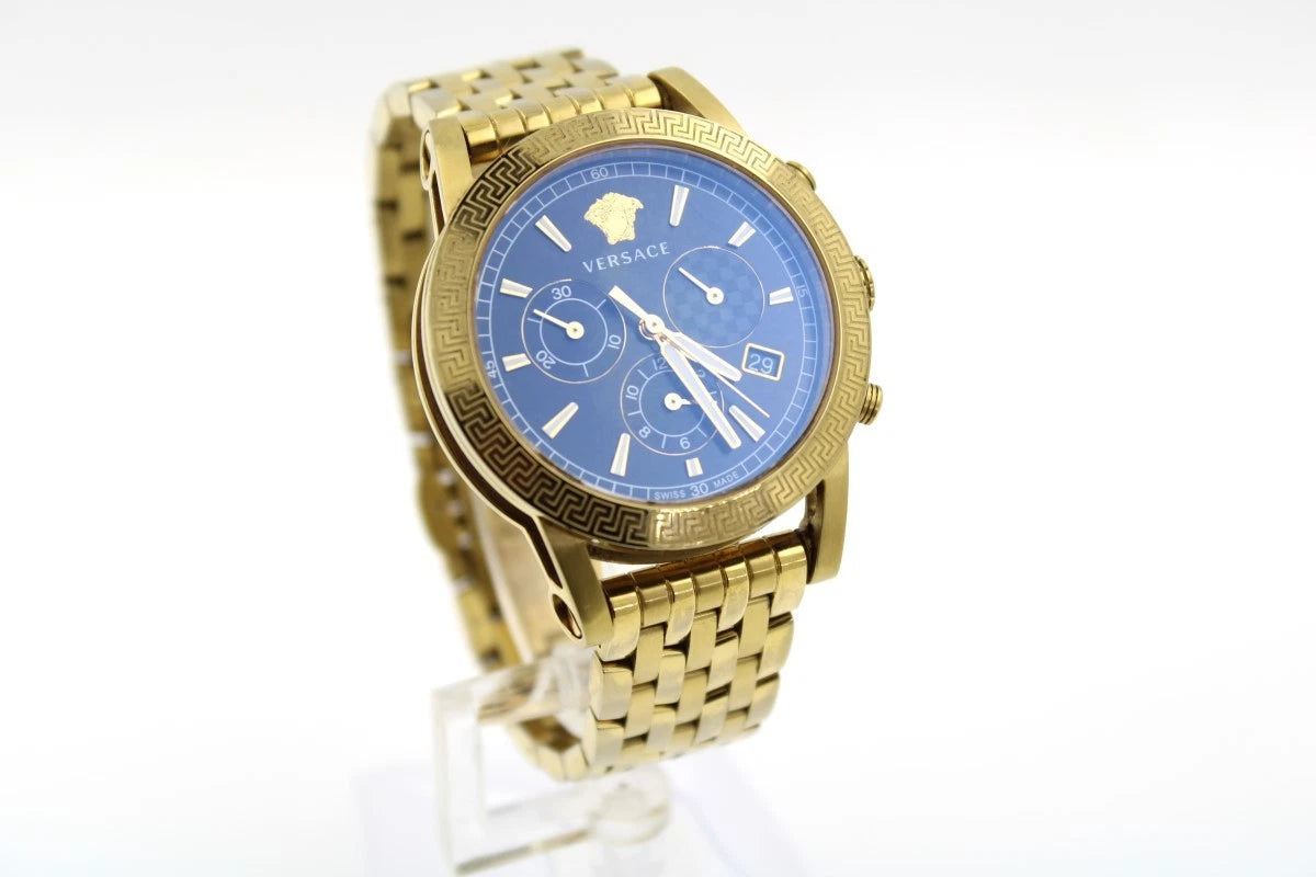 Versace VELT00419 Swiss Chronograph Goldenes Gehäuse und Metallarmband, Schwarzes Ziffernblatt 40mm, Herrenuhr