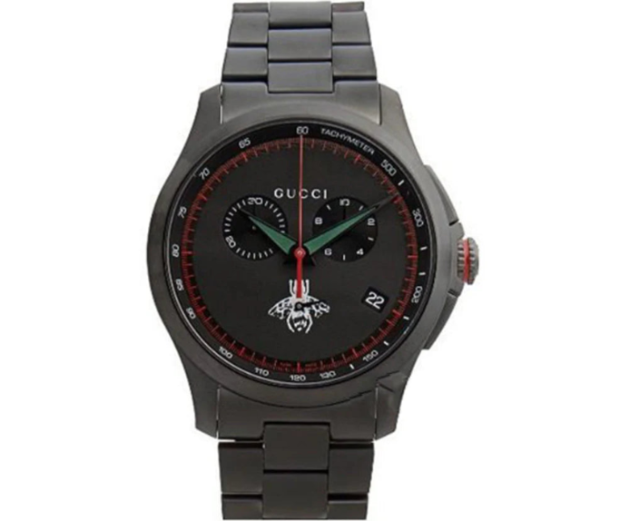 Gucci G-Timeless Chronograph Herrenuhr mit schwarzem Zifferblatt und schwarzem Edelstahlarmband - YA126269
