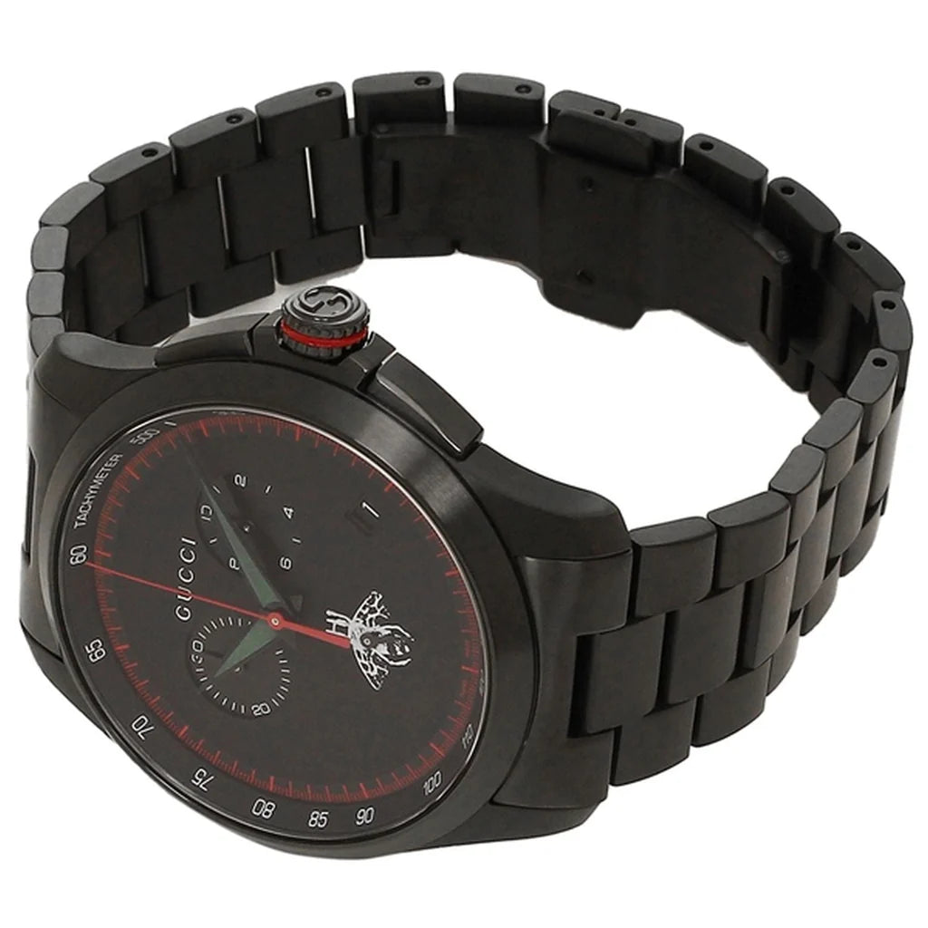 Gucci G-Timeless Chronograph Herrenuhr mit schwarzem Zifferblatt und schwarzem Edelstahlarmband - YA126269