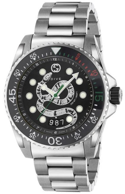 Gucci Dive Snake Schwarze Zifferblatt Silber Metallarmband , Uhr für Herren – YA136218