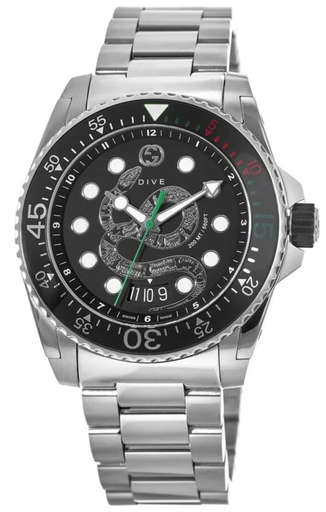 Gucci Dive Snake Schwarze Zifferblatt Silber Metallarmband , Uhr für Herren – YA136218