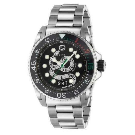 Gucci Dive Snake Schwarze Zifferblatt Silber Metallarmband , Uhr für Herren – YA136218