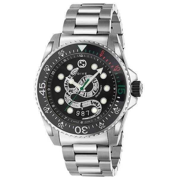 Gucci Dive Snake Schwarze Zifferblatt Silber Metallarmband , Uhr für Herren – YA136218