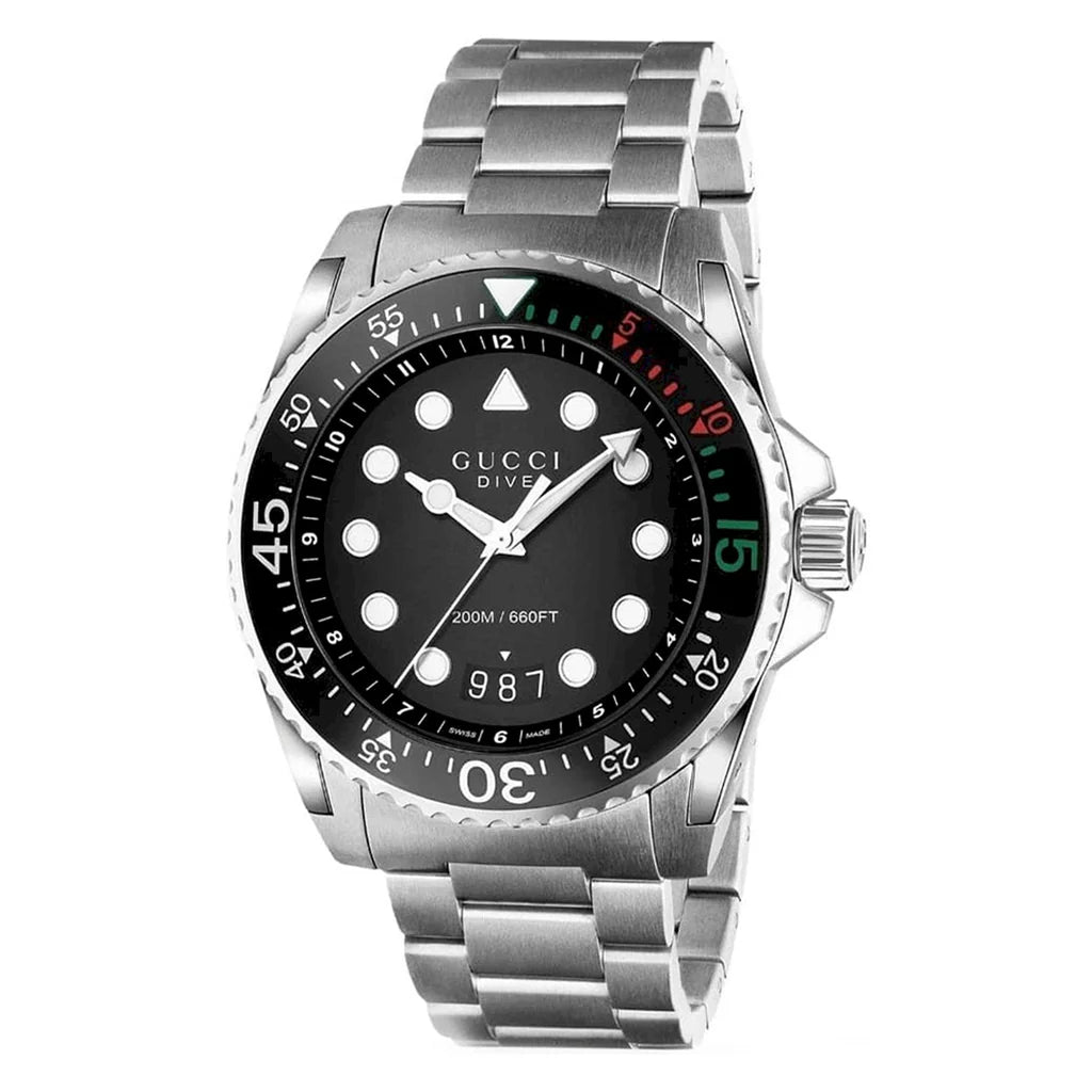 Gucci Dive Snake Schwarze Zifferblatt Silber Metallarmband , Uhr für Herren – YA136218