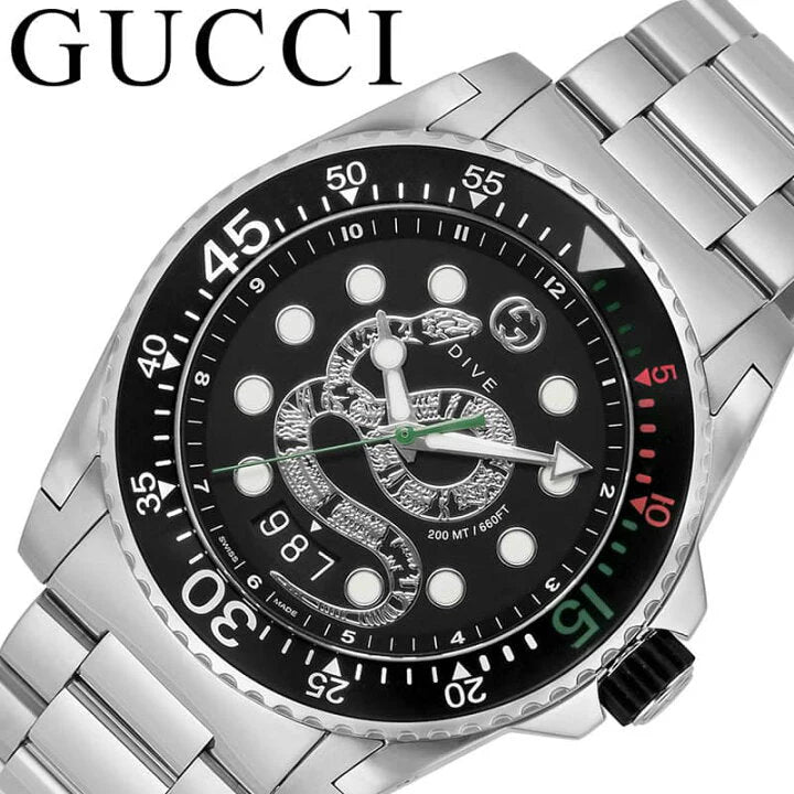 Gucci Dive Snake Schwarze Zifferblatt Silber Metallarmband , Uhr für Herren – YA136218