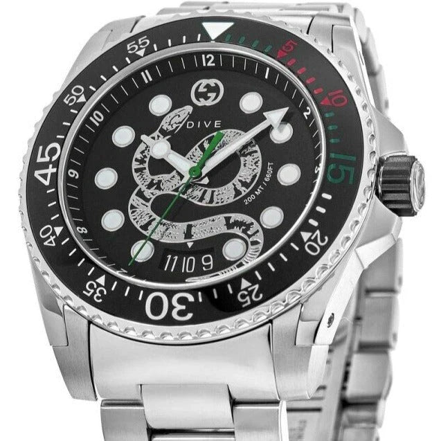 Gucci Dive Snake Schwarze Zifferblatt Silber Metallarmband , Uhr für Herren – YA136218