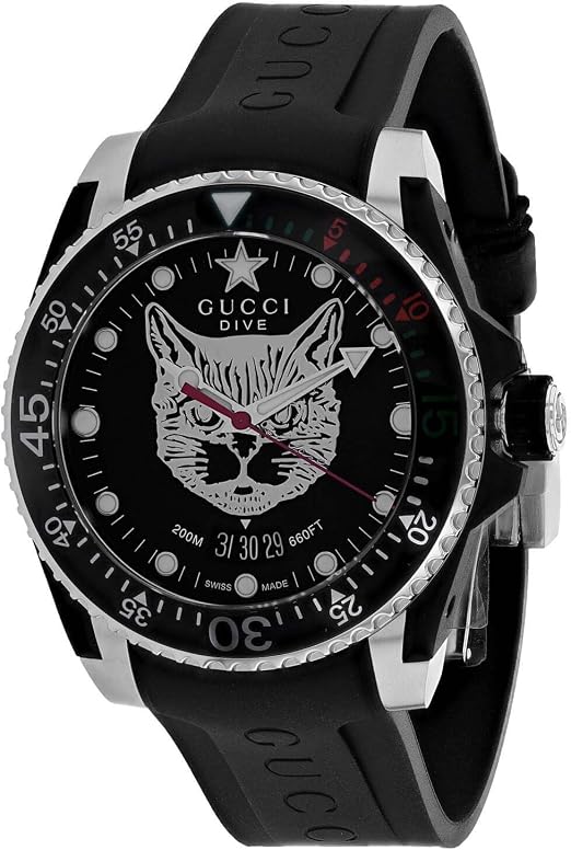 Gucci Uhr Dive 40 mm gehuse Stahl Armband Kautschuk, Schließe Metall YA136320