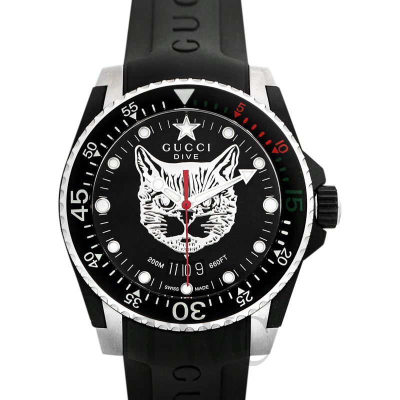 Gucci Uhr Dive 40 mm gehuse Stahl Armband Kautschuk, Schließe Metall YA136320