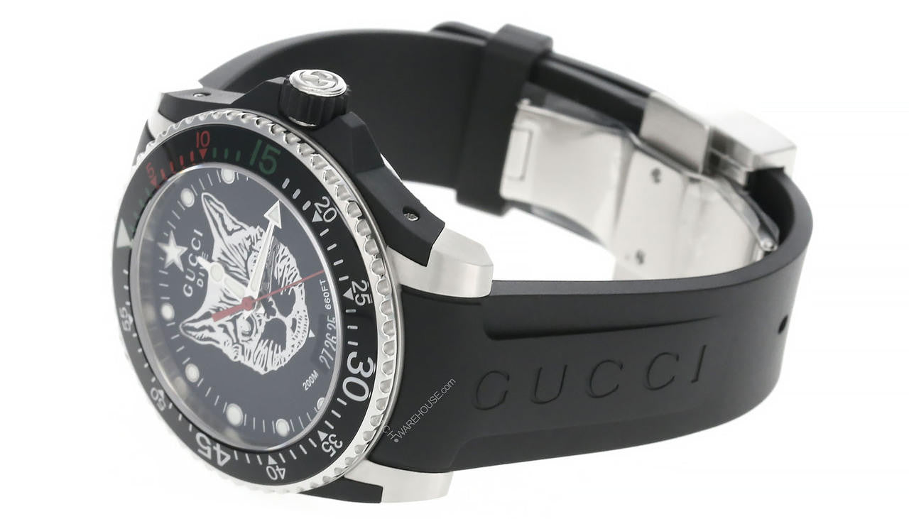 Gucci Uhr Dive 40 mm gehuse Stahl Armband Kautschuk, Schließe Metall YA136320