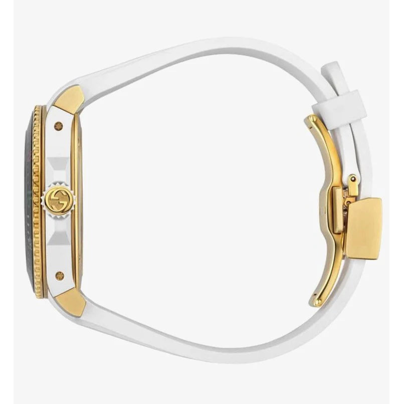 Gucci Dive Quartz Unisex-Uhr mit weißem Zifferblatt und weißem Kautschukarmband – YA136322