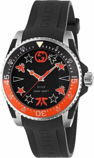 Gucci Dive Limited Edition Unisex-Uhr mit schwarzem Zifferblatt und schwarzem Kautschukarmband - YA136333