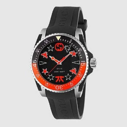 Gucci Dive Limited Edition Unisex-Uhr mit schwarzem Zifferblatt und schwarzem Kautschukarmband - YA136333