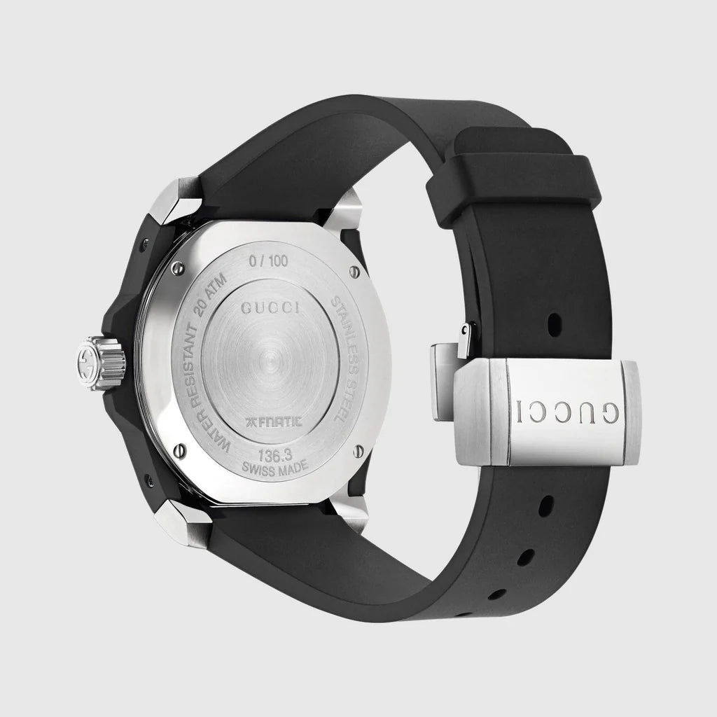 Gucci Dive Limited Edition Unisex-Uhr mit schwarzem Zifferblatt und schwarzem Kautschukarmband - YA136333