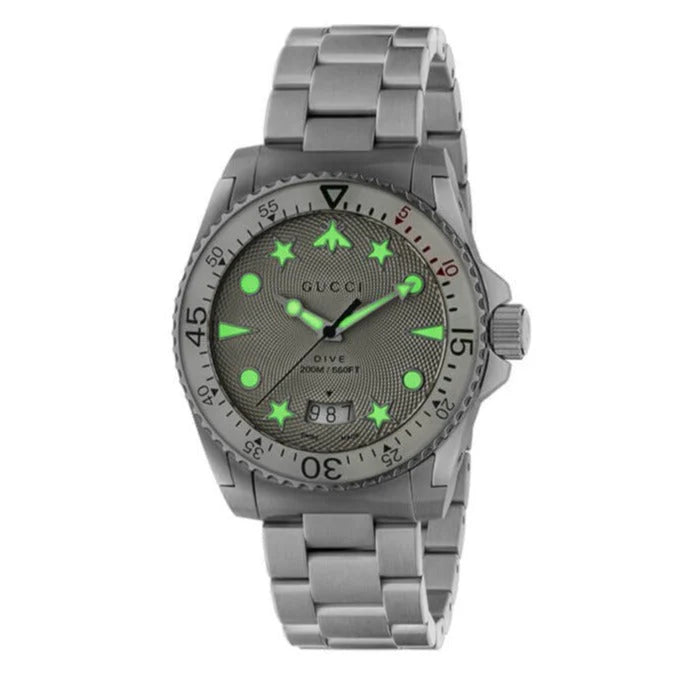 Gucci Taucheruhr mit Quarzwerk, weißem Zifferblatt und silbernem Edelstahlarmband für Herren - YA136336