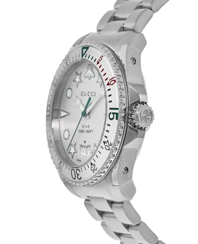 Gucci Taucheruhr mit Quarzwerk, weißem Zifferblatt und silbernem Edelstahlarmband für Herren - YA136336