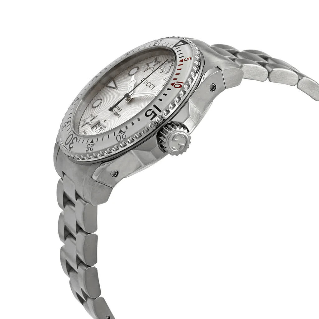 Gucci Taucheruhr mit Quarzwerk, weißem Zifferblatt und silbernem Edelstahlarmband für Herren - YA136336