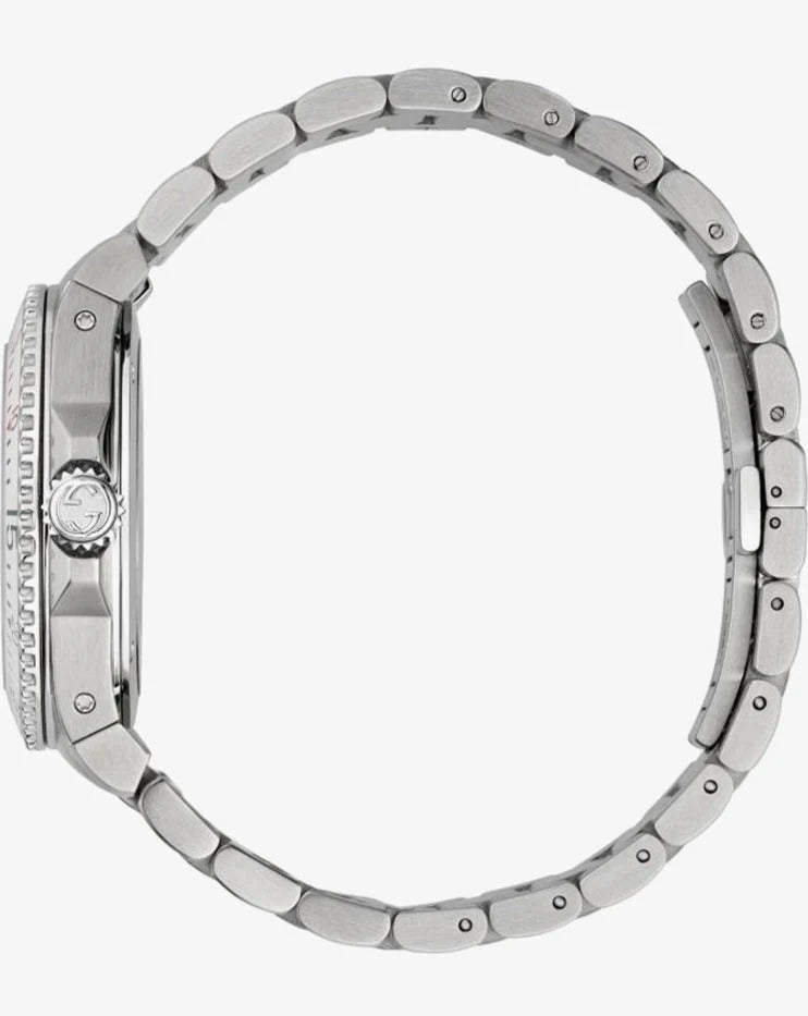 Gucci Taucheruhr mit Quarzwerk, weißem Zifferblatt und silbernem Edelstahlarmband für Herren - YA136336